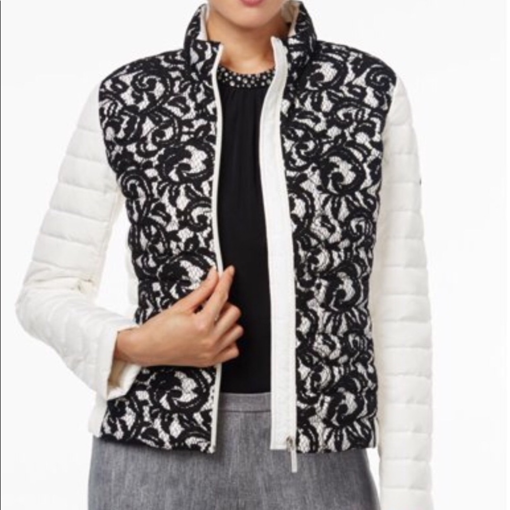 Micheal Kors Lace Puffer Jacket White & Black NWT